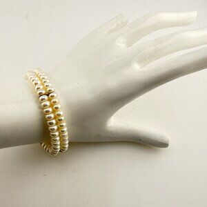 Honora Pearl Bracelet Stretch Set of 2 White Pearls Sterling Silver 925  Double